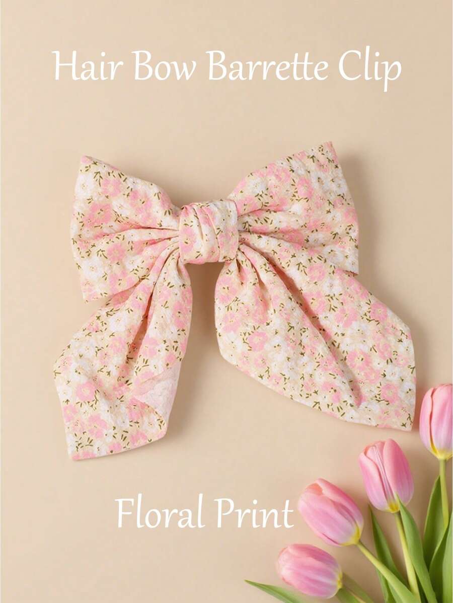1 Piece, Spring Clip Bow Hairpin, Beautiful Floral Organza Bow Hairpin, Floral Print, Create A Sweet And Fashionable Hairstyle, Bow Hairpin, Pink Hair Accessories Hairpin, Cute Hair Accessories, Sweet Style, Simple Floral Bow, Sweet And Elegant Hair Accessories, Suitable For Daily Parties, Graduation Season, Vacation Travel Bow Hairpin