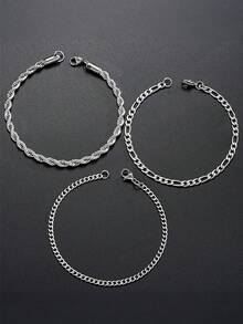 3pcs/Set Men's Stainless Steel Simple Fashion Chain Bracelets, Suitable For Daily Wear - View 3