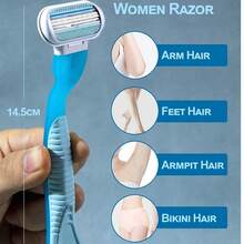 Bikini-Specific Women's Razor Triple-Layer Stainless Steel Safety Blades Replaceable Blade Head Hair Shaver For Intimate Areas, Underarms, And Leg Hair - Blue - View 7
