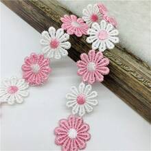 1 yarda 25mm Lindo de encaje con flores de margarita coloridas para tejer cinta bordada de boda DIY hecha a mano con parches, suministros de costura, manualidades - Elige colores - Ver 18
