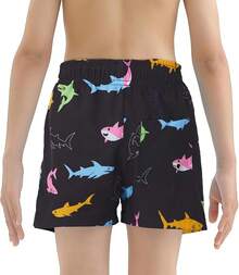 Boys Swim Trunks With Boxer Brief Liner Swim Shorts Compression Liner Youth Anti Trunks Halloween Christmas New Year - 彩色鯊魚 - 查看 2