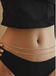 1 pieza Cinturón de mujer con doble cadena y bola, cadena corporal minimalista y elegante, apta para la playa, fiestas o uso diario