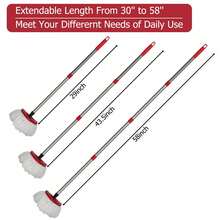 Mango extensible para trapeador (4 secciones) - Compatible con recambios O Cedar - Ajustable de 76 a 150 cm - Rosca americana - Rojo - Ver 3