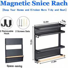 Magnetic Spice Rack For Refrigerator Magnetic Paper Towel Holder For Fridge Magnetic Shelf Magnetic Shelves Fridge Magnet Organizer Spice Rack Kitchen Organization Kitchen Storage Black - Black - View 7