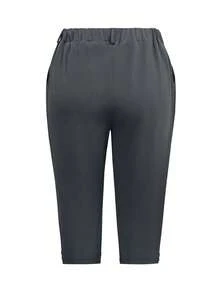 Plus Size Elegant High-Waisted Slim Fit Women's Pants - Solid Color, Polyester Fabric, Machine Washable, Slant Pockets And Button Details, Suitable For Work, Casual And Commuting Wear, Spring/Summer - Dark Grey - View 4