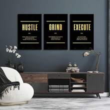 GUBIYU Black Hustle Grind Execution Wall Art Set Of 3 Framed Canvas Office Inspirational Motiviational Wall Decor Art Positive Quotes Posters Living Room Pictures Walls Decor Mens Guys 12x16 - 黑金001 - 查看 6