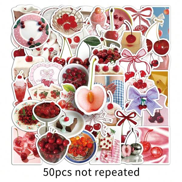 50 Piezas Pegatinas de Cereza, Artículos Lindos de Cereza, Decoración de Cerezas, Pegatinas Estéticas, Pegatinas Impermeables de Vinilo para Laptop, Monopatín, Botella de Agua, Cuaderno, Útiles Escolares, Vuelta al Cole