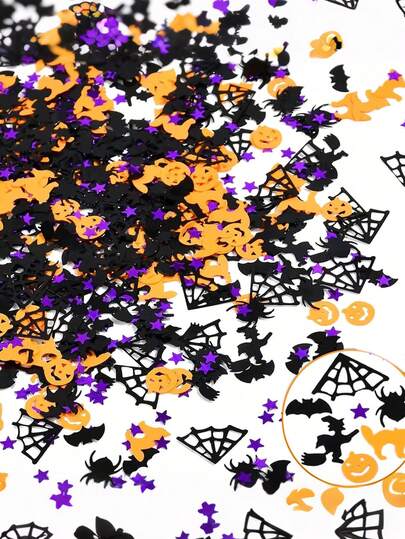 15g Halloween Party Table Sprinkles - Pumpkin Spider Web Foil Metallic Sequin Ribbon Trick Or Treat Party Decoration - Baby Shower