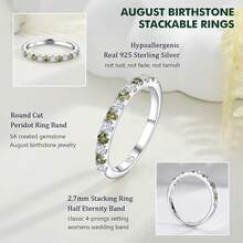 Birthstone Rings Eternity Band 925 Sterling Silver/Yellow Gold Created Gemstone Stackable Wedding Band Half Eternity Rings For Women Size 6 To 102025 - 08. 八月 / 創作橄欖石 - 查看 9