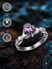 1 chiếc nhẫn vương miện bằng bạc Sterling S925 đính đá Zirconia màu tím, nhẫn nữ, nhẫn bảo vệ lòng trung thành, nhẫn đính hôn, quà tặng ngày lễ tình nhân, quà tặng sinh nhật, kèm hộp quà tặng - Màu Lilac Tím - Xem 1