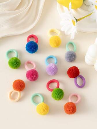 20 件/包彩色毛绒球发圈，可爱发饰，适合女孩/学生装饰辫子，适合秋冬（颜色随机），马尾辫夹，发圈，发绳，头饰