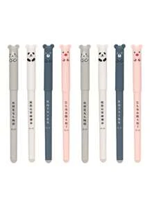 4pcs Pens With 20pcs Refills, Needle Tube, 0.35mm Cartoon Animal Themed Erasable Gel Pen Set