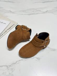 Girls Boots For Children, Autumn Winter New Fashion Simple Side Zipper Mid-Calf Boots, Korean Version Added Plush Princess Short Boots, Little Girl Winter Shoes