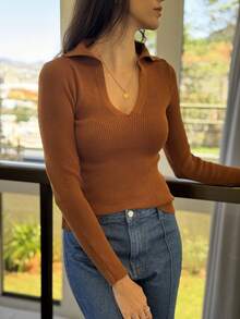 POLO NECK LONG SLEEVE TANK TOP IN KNIT MODAL NEW COLLECTION IVERNO - 鏽 - 查看 3
