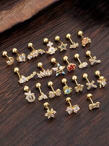 1 件不锈钢女士耳钉耳环，镶嵌闪亮锆石，扇形和雪花形，适合日常佩戴