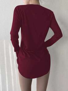 Atasan Yoga Kebugaran Wanita, Kemeja Olahraga Cepat Kering, Cocok untuk Lari, Latihan di Gym, Lapisan Dasar Kompresi Elastis untuk Olahraga Musim Semi - Burgundy - View 3