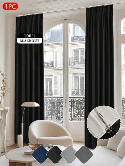 1pc Solid Color Blackout Curtain With Coating Insulation Lining, Top Hooks Design, Heat Insulation And Blackout, Suitable For Living Room, Bedroom, Balcony And Other Rooms Decoration | Daily Decoration