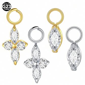 1PC Titanium Cubic Zirconia Flower Pendant Earring Set For Women Crystal CZ Hoop Earring Piercing Jewelry Gift