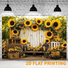 2D 多功能向日葵和玫瑰花园摄影背景 - 易于悬挂的涤纶横幅，适用于家居装饰、生日、周年纪念日和其他场合