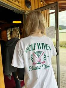 Women's Summer New Arrival Minimalist Golf Badge Graphic White Short Sleeve T-Shirt, Casual Round Neck Versatile Daily Wear Top - White - View 6