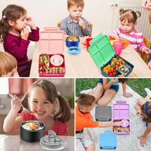 Lonchera Bento para Niños con Termo de Sopa de 8oz, Contenedores de Comida a Prueba de Fugas para Niños con 4 Compartimentos, Termo Aislado para Comida Caliente para la Escuela, Viaje-Púrpura - Negro - Ver 9