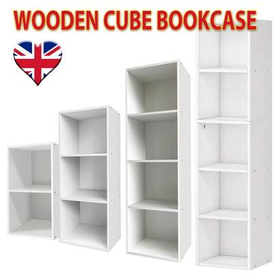 AutoFu 2 3 4 5 Tier Cube Wooden Bookcase Shelf Shelving Display Storage Wood Unit Stand, Free Standing Storage Unit For Living Room, Bedroom, Display Shelves, Storage Organizer, 4 Size