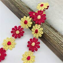 1 yarda 25mm Lindo de encaje con flores de margarita coloridas para tejer cinta bordada de boda DIY hecha a mano con parches, suministros de costura, manualidades - Elige colores - Ver 6