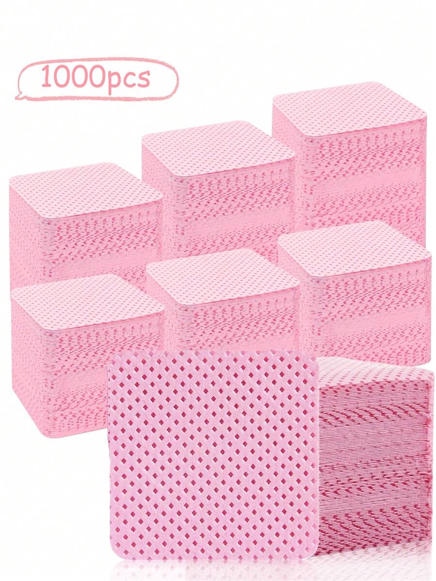 1000pcs Pink Lint-Free Pads, Manicure Magic Wipe Pads, Eyelash Glue Bottle Mouth Cleaning Pads, Nail Polish Remover Wipes, Nail Care Pads. 500pcs/300pcs/200pcs/100pcs/50pcs