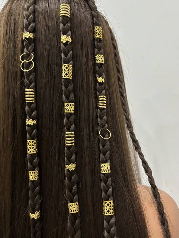 50pcs/40pcs Gold Sun Mix Decoration Set, Women And Girls Fashion Hippie Style Hair Accessories, Hair Rings, For Summer Beach