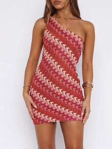 Women Y2K Knit Mini Dress Contrast Color Hollow Out Off Shoulder Sleeveless Bodycon Short Dress Open Back Crochet Short Dress Beach Wear - 紅色 - 查看 3