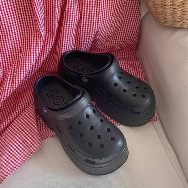 Chanclas de mujer con plataforma de 2,0-2,5 pulgadas de grosor de suela, con suela gruesa de material EVA, estilo deslizante con recortes, aptas para uso interior/exterior