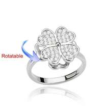 1pc Stainless Steel Zirconia Heart-Shaped Four-Leaf Clover Rotating Open Ring, Luxurious And Elegant, Suitable For Women's Daily Wear, Christmas Holiday Gift - Multicolor - View 8