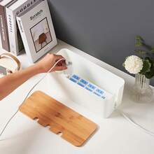 Caja organizadora de cables con tapa de madera, oculta los cables, se adapta a varios enchufes de adaptador, organizador de cables espacioso, protector de toma de corriente oculto en el escritorio o el piso - Ideal para el hogar y la oficina, un gran regalo para amigos, novio, novia, madre, Día de la Madre, boda, almacenamiento - Multicolor - Ver 2