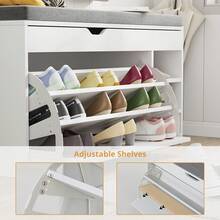 VOWNER Shoe Cabinet With 3 Compartments, Shoe Bench, Shoe Bench With Seat Cushion, 100 X 30 X 55 Cm - 白色 - 查看 6