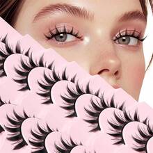 Manga Lashes 10 对仿貂皮睫毛自然蓬松 3D 浓密睫毛柔软交叉纤细睫毛延长化妆派对旅行假睫毛 - 尖尾漫畫款 - 查看 5