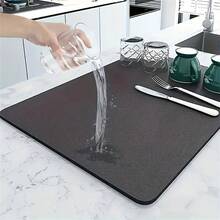 1pc Super Absorbent Diatomaceous Earth Coffee Mat - Large 59.99cm X 40.01cm Kitchen Counter Dish Drying Pad With Non-Slip Rubber Backing, Heat Resistant, Grey, Ideal For Dishes And Cups, Coffee Bar Accessories - Multicolor - View 2