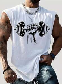 男式落肩健身哑铃印花无袖背心