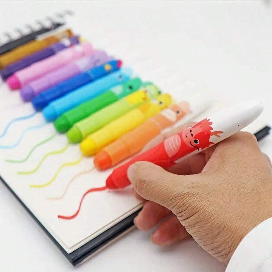 12pcs Giant Cute Crayons, 12 Colors Twistable Washable Smooth Large Crayons, Suitable For Winter And New Year Painting And Coloring - Multicolor - View 1