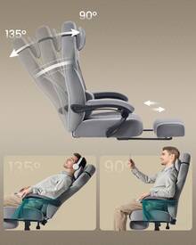 SONGMICS Chaise de Jeu, Chaise d'Ordinateur, Ergonomique, avec Repose-Pieds, Coussin de Tête Ajustable, Support Lombaire, Capacité de Charge de 150 kg, Gris Ardoise et Gris Tourterelle - Gris - Voir 6