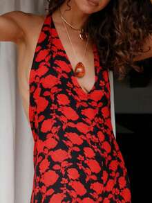 Polka Dot Dress For Women Y2k Halter Maxi Dresses Summer Beach Vacation Long Dress Sleeveless Deep V Neck Tie Back Dress Sundress Party Backless Boho Dress - Đỏ - Xem 5