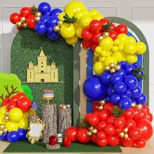 131pcs Balloon Arch & Garland Set, Red Yellow Blue Milk Balloon Arch, Suitable For Birthday Party Decor, Party Decoration - Red - View 2
