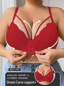 Plus Size Women Fashionable Supportive Wireless Bra - Red - View 4