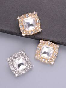 4pcs European Square Rhinestone Buttons, Suitable For Suits, Coats, Cardigans And Accessories - Large White Metal Decorative Fasteners - Multicolor - View 5