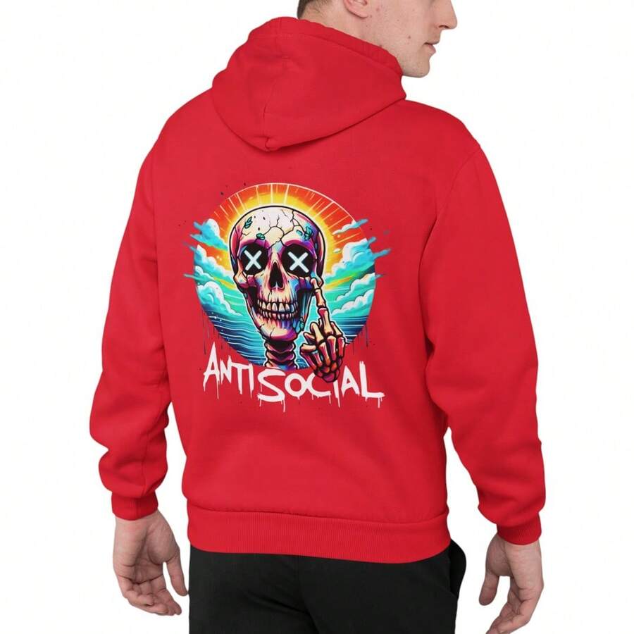 Sudadera Hoodie Anti Social Club Calaca X Unisex con Capucha - Rojo - Ver 1