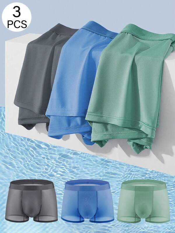3 Packs Men's Ice Silk Boxer Briefs - Ultra Soft & Breathable For Summer | Lightweight Comfort With Elastic Waist | Casual & Daily Wear
