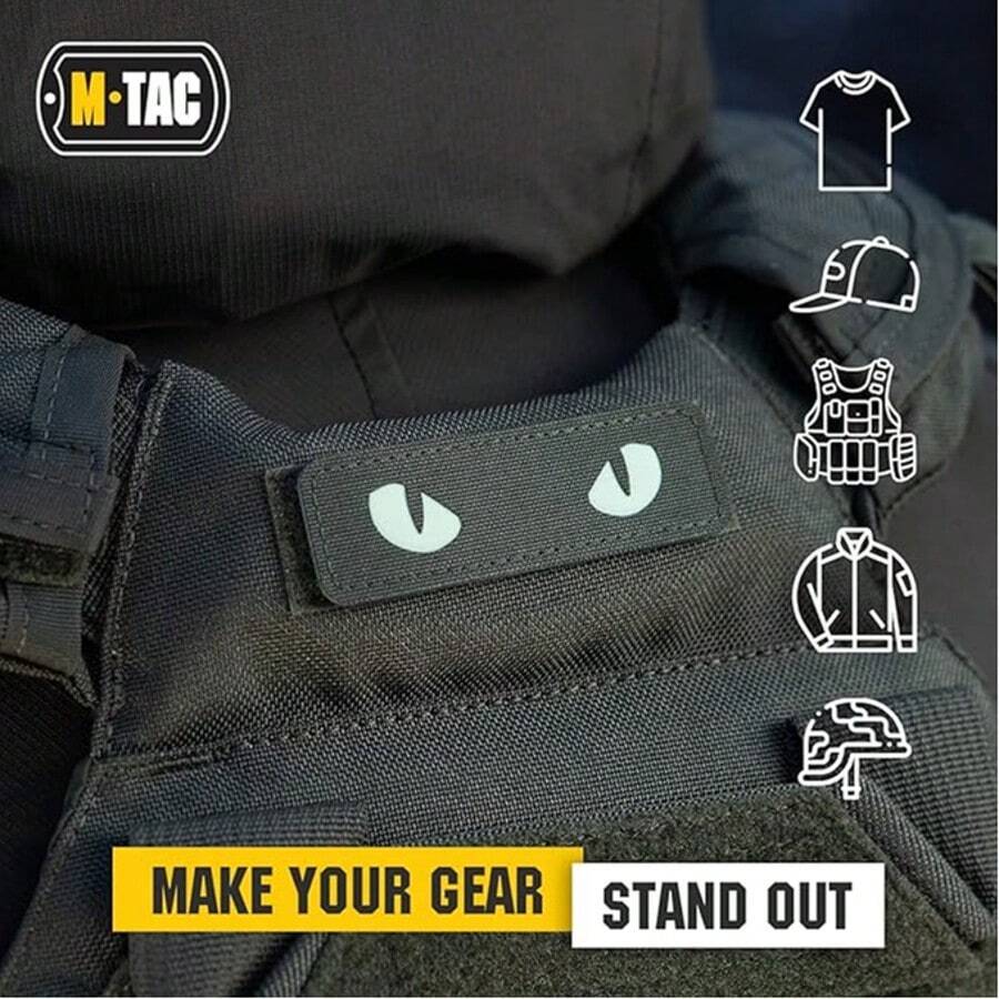 Emblem tactic cu moral, strălucitor în întuneric - Emblem tactic, element de fixare pentru operațiuni militare, emblem cu moral, ochi de pisică luminos, 9 x 3 cm, pentru rucsacuri, lese pentru câini, veste tactice, genți de sală, pălării, căști