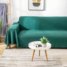 Loveseat Cover Sheet Blanket, Cotton Woven Reversible Anti Slip Cushion Covers 2 Seater Couches With Armrest, Living Room Furniture Decor Slipcovers Protector Pets - 墨綠色 - 查看 12