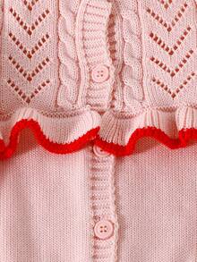BOARNSEORL Baby Girls Pink Cardigan Sweater With Front Buttons And Ruffle Design, Elegant Fashion Versatile Top Suitable For Daily Wear, School, Party, Autumn/Winter - Pink - View 6