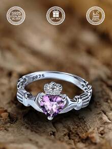 1 chiếc nhẫn vương miện bằng bạc Sterling S925 đính đá Zirconia màu tím, nhẫn nữ, nhẫn bảo vệ lòng trung thành, nhẫn đính hôn, quà tặng ngày lễ tình nhân, quà tặng sinh nhật, kèm hộp quà tặng - Màu Lilac Tím - Xem 4