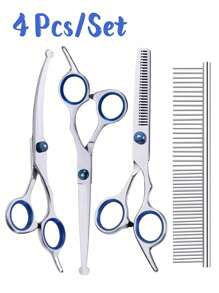3-teiliges Profi Tier Pflegeschere Set: Rundspitzen Pflegeschere + gezahnte Filettierschere + doppelseitiger Edelstahl Kamm, sicheres Tier-Pflegescheren Set für Hunde und Katzen